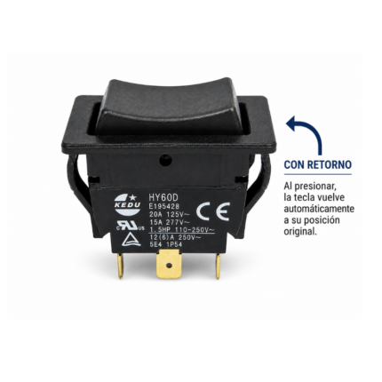 Interruptor PULSADOR HY60D Momentáneo con Retorno Automático 20A IP54 KEDU cdi 5751