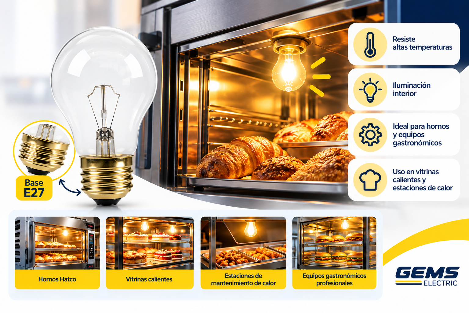 Lámpara para horno Hatco 02.30.266.00 40W 250V E27 resistente a altas temperaturas para equipos gastronómicos